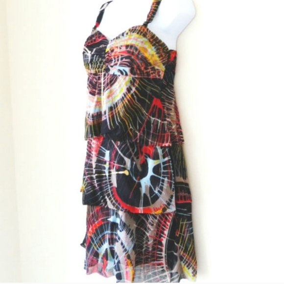 Silk XS La Rok Strapless Dress Sexy Rock Cocktail Wearable Art Modern Splatter - Picture 9 of 10